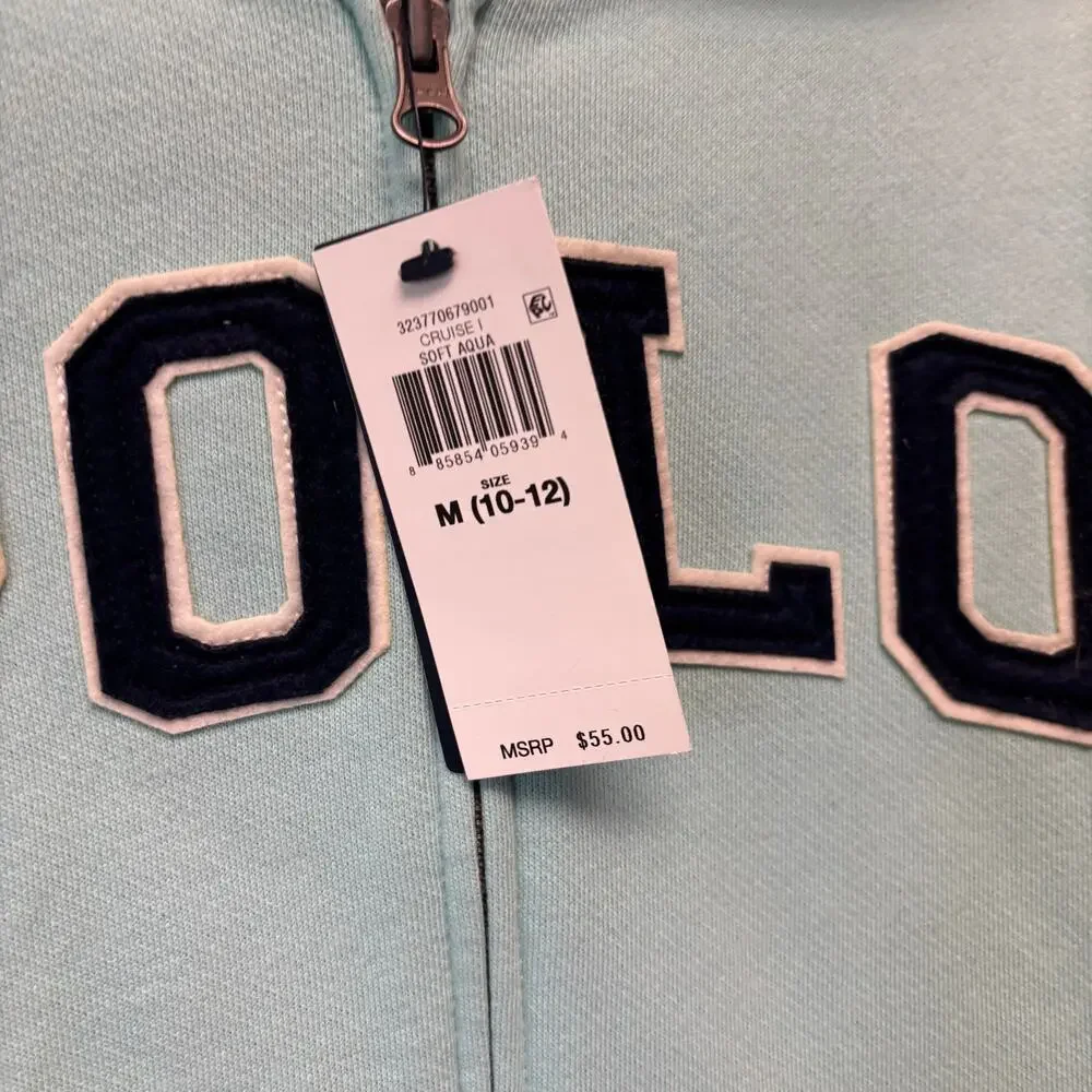 Polo Ralph Lauren Full Zip Hoodie Kids Medium Preppy Cozy Streetwear Aqua Teal